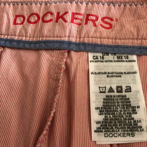 Dockers Bermuda Shorts Women’s 16 Golf Orange Seersucker Stripes Classic Modest - Picture 4 of 8